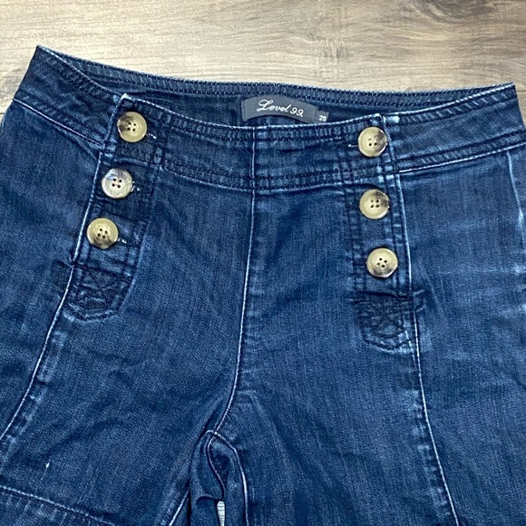 Level 99 Vintage Dark Blue Jean Shorts with Gold Buttons - Picture 3 of 6